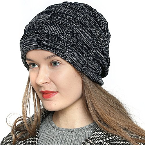 DonDon Mütze Damen Wintermütze Slouch Beanie Strickmütze mit warmen Fleece Innenfutter