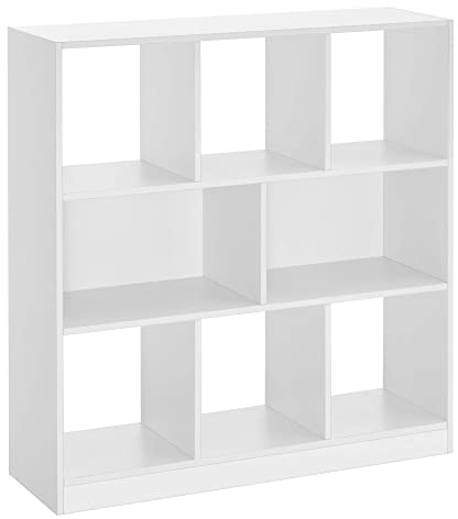 VASAGLE Bücherregal, Regal, 8 offene Fächer, horizontal, seitlich oder Links, 30 x 97,5 x 100 cm, für Wohnzimmer, Büro, Weiß LBC52WT
