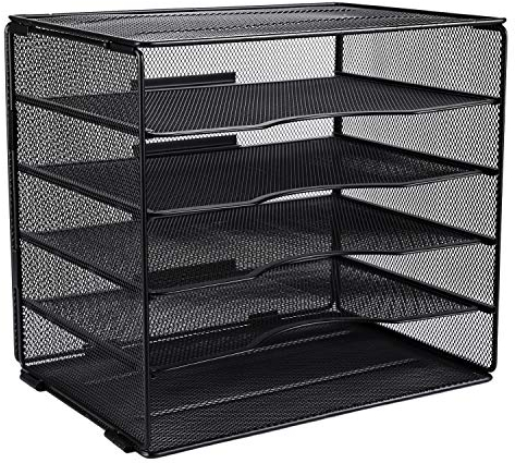 EasyPAG 5 Fächer A4 Metall Büro Schreibtisch Organizer Dokumentenhalter Aktenablage Zeitschriftenhalter Briefablage Papier Magazin Organisator,Schwarz