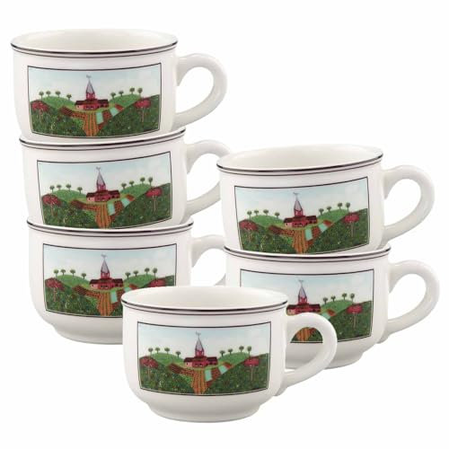Villeroy & Boch Design Naif Lot de 6 tasses à thé, 250 ml, avec motif de paysage, en porcelaine de qualité supérieure, multicolore