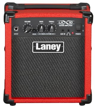 Laney LX10 Combo Electric Guitar Amp - 10W compact amp perfect for beginners - Headphone socket for practise, Aux in for jamming along - 2 band EQ with drive switch - Red