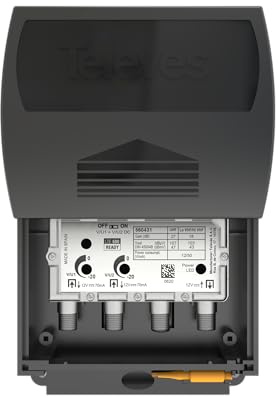 Televes 560483 TForce Mast Preamplifier – Dual Input, Combines Two Antennas, Automatic Gain Control, Full Band VHF/UHF, Built-in 5G/FM Filtering, Made in Spain