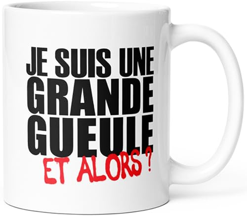 Mug Humour Je Suis une Grande Gueule Tasse et Alors Message drôle. Idée Cadeau Original Amis Couple Amoureux Collègue Frère Sœur pour Anniversaire Noël. Dino Mugs le Sourire dès le Réveil