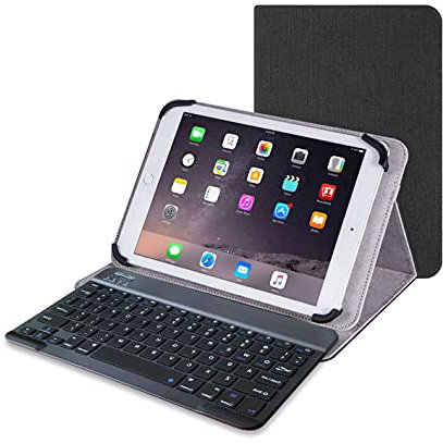 Tablet hülle 10.1 Zoll Universal,Hülle mit Bluetooth Tastatur und Standfunktion 10 Zoll aus Hanf, kompatibel mit Samsung Galaxy Tab Lenovo LG Teclast 9,7 10,1 10,5 10,8 Zoll Tablets, Schwarz