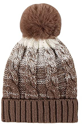 GIVBRO Unisex Knitted Beanie Cap Thermal Bobble Hat with Pom Pom Women Men Warm Winter Corkscrew Cable Cap