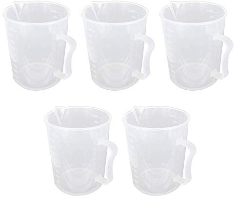 Utoolmart Vasos medidores de plástico científico graduado vaso para verter taza medida, mezcla de pintura o cocina para hornear 1 litro (1000 ml) 5 unidades