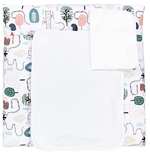 TupTam Wickelauflage mit 2 wasserfesten Frotteebezügen – weich gepolstert & hautfreundlich MAR02579, Farbe: Igel im Wald/Mint, Größe: 75 x 80 cm