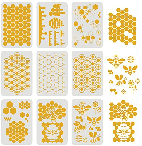 FINGERINSPIRE Set di 9 Stencil a Nido d'Ape 29,7 x 21 cm per Api, Modello Riutilizzabile per Pittura su Parete e Pavimento con Motivo a Rombi