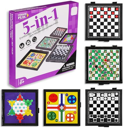 5 in 1 Small Magnetic Checkers Board Game Set Travel Game Road and Flight Trip Essentials Magnetic Travel Chess Checkers for Trip Camping Activities Party Game for Adults and Teens