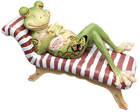 WANWEN Gartenskulpturen Frosch auf Strandkorb Gartenfigur Statue Modell, 5,71 Zoll Frosch Gartenskulpturen für Terrasse, Hof, Rasen, Gartenverzierung Little Surprise