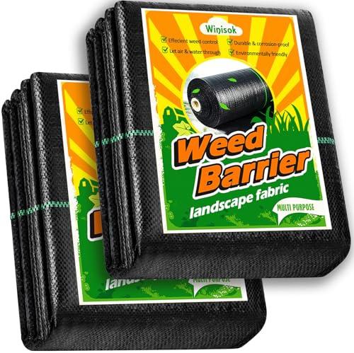 Winisok Garden Weed Barrier Landscape Fabric 4FT x 100FT, Premium Weed Control Garden Cloth, Durable Woven Geotextile Fabric, Mulch Breathable Ground Cover Landscaping Weed Blocker(4ft x 50ft x 2Pack)