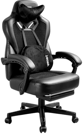 Vigosit Silla de Gaming Pro con reposapiés, de PC de Malla con función de Masaje, Silla ergonómica reclinable para Gamer Ordenador, 150 kg, Grande y Alta de Oficina, Color Negro