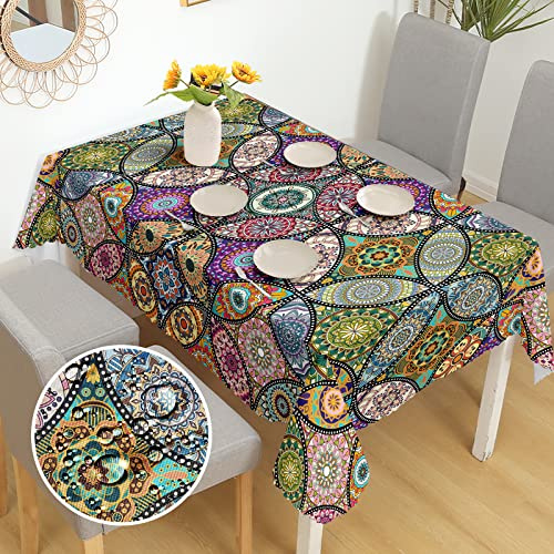iEvery Tischdecke Abwaschbar Boho Mandala Tischdecken für Draußen Wetterfest Table Cloth Waterproof Polyester Tischdecke Rechteckig für Gartentisch Küche Garten Outdoor Party 150x260 cm