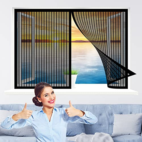 Fliegennetz Fenster Magnet, 100 x 140 cm Insektenschutz, Mückennetz Fliegengitter Balkontür, Einfache Installation für Alle Arten von Fenstern, Schwarz