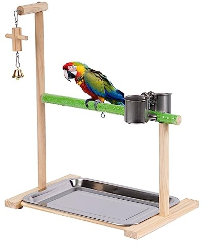 Bird Perch Stand Bird Toys, Parrot Playstand Bird Playground Training Gym Wood Stand Perch with Feeder Seed Cups, Bird Toys Exercise Playpen, Birdcage Platform Cage Accessories