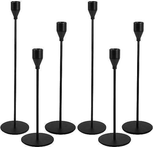 DONGQI Set di 6 Portacandele Neri Candelieri in Metallo Portacandele Lungo Portacandele Alto per per Candele Coniche,Tavolo Ornamento Decorazioni per Matrimoni,Natale candelabri vintage