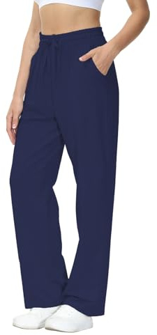HMIYA Jogginghose Damen Baumwolle Freizeithose Lang offenem Boden Yogahose Sporthose Geradem Bein Hose mit Taschen