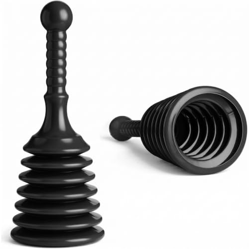 Heavy Duty Drain Plunger, Powerful Sink & Toilet Unblocker for Kitchens, Bathrooms, Sinks, Baths, Showers & Waste Pipes, Large Bellows Suction Plumber Tool, Black