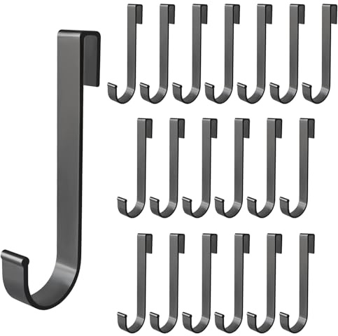 J Hook for Wire Shelving, 20pcs Aluminum Grid Hooks Heavy Duty S Hooks Hanging for Kitchenware Spoons Pans Pots Utensils Clothes Bags Towers Tools Plants (Black)