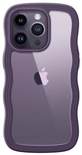 JETech Wavy Case for iPhone 14 Pro, Deep Purple | Cute Wavy Design, Shockproof Protection, Hard Clear PC Back, Comfortable Grip