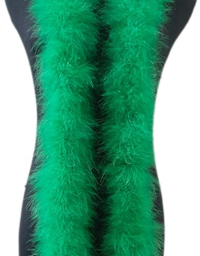 Duories 2m Federboa Truthahnfedern Boa,Flauschige Plüsch-Feder Boa Federstola Federschal Federgirlande für Weihnachtsbaum Hochzeit Basteln Burlesque Karneval Party 20er Jahre Kostüm Deko,ca. 40g Grün