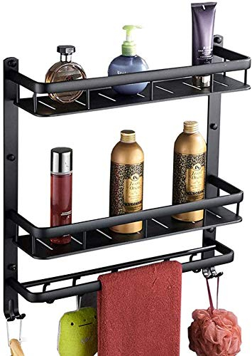 Handtuchständer Handtuchhalter Space Aluminium Rack Badezimmer Wandbehang Handtuchhalter Mehrschichtiges kühles Handtuch mit Haken Handtuchstange Schwarz (Farbe: Schwarz1 Größe: 50
