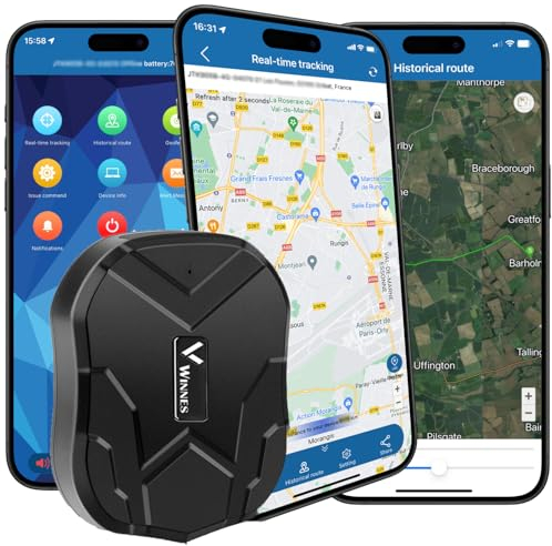 Winnes GPS Tracker Ohne ABO GPS Tracker Auto 90 Tage Lange Standby Geofencing Mehreren Alarmen Magnetisch und Wasserdicht mit Kostenloser App