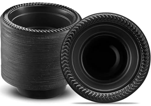 Cuisine Black Plastic Bowls - 12oz. (Pack of 100) Durable & Microwave Safe Disposable Plastic Bowls, Perfect Party Soup Bowls Disposable - Perfect Black Bowls for Parties, Weddings, And Everyday Use