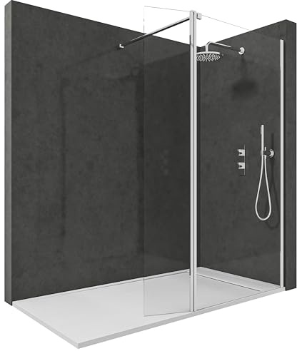 NEBADOON Mampara Ducha Fija 8+6mm 70 Fijo+40 Abatible Plata Brillo | Frontal con Antical para Limpiar de una Pasada, Hoja que Gira 180 Grados Sin Estorbar, Barra Inox que Ajusta a la Pared