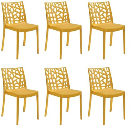 GLOUPIE Set 6 Sedie Matrix In Polipropilene Senape, 55x47x82 Cm,Peso 4 Kg,Per Interno Ed Esterno,Made In Italy,Impilabili