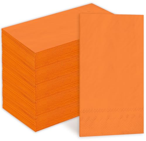 Whaline 200 Stück Herbst-Papierservietten, Orange, Einweg-Servietten, Herbst-Dekoration, Handtuch, für Thanksgiving, Party, Tischdekoration