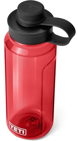 YETI Yonder Water Bottle with Leakproof Tether Cap, Lightweight, Clip-On Carry, BPA-Free Recycled Plastic Bottle for Hiking, Gym, Travel And Dishwasher Safe, Rescue Red, 34 oz (1 L)