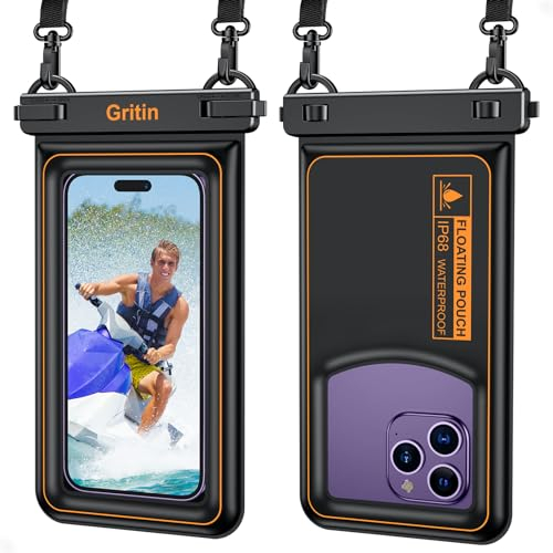 Gritin wasserdichte Handyhülle, IP68 Wasserdicht Handytasche Hülle mit Schwammluftpolster, Design für Treibung auf dem Wasser, Waterproof Phone Case für bis zu 7.2 Smartphone wie iPhone, Galaxy usw.