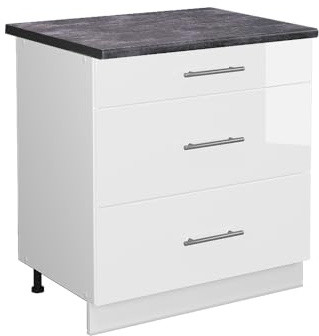 Vicco Küchenunterschrank Fame-Line, Weiß Hochglanz/Weiß, 80 cm mit 3 Schubladen, AP Anthrazit