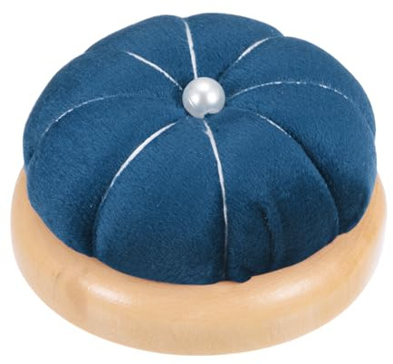 QUARKZMAN Base in Legno Puntaspilli Cuscino Stile Giapponese Carino Porta Aghi Puntaspilli Rotondi per Cucire Quilting Ricamo Artigianato Fai da Te, Blu Scuro