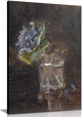 Gerahmter Leinwanddruck, Motiv: Blumenstrauß aus Veilchen in einer Vase, Bilder für Zuhause, Wände, Schlafzimmer, Wohnzimmer und Badezimmer, 76 x 51 cm