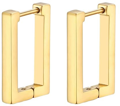 Flongo Creolen Gold Ohrringe Unisex: Herz Stern Rechteckig Edelstahl Klobig Klein Huggie Creolen Geometrische Ohrringe Hypoallergen Ohrstecker für Herren Damen Silber Schwarz