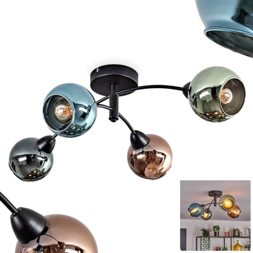 HOFSTEIN Deckenleuchte Linneryd, Deckenlampe aus Metall/Glas in Schwarz/Grün/Kupfer/Blau/Türkis, Leuchte im Retro/Vintage-Design, Schirme aus Glas, 4 x E27, Schlafzimmer, Wohnzimmer, Küche, Esszimmer