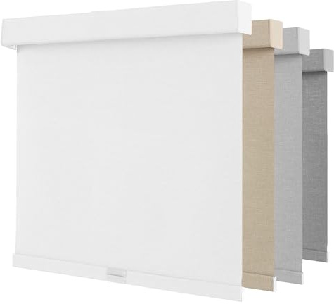 NUTRO CHILL Blackout Window Blinds Cordless, Spring System Window Shades with UV Protection Thermal Insulated Linen Fabric, Roller Blinds for Home Office(23''x72'', White)
