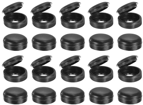 Sourcing Map 100Pcs Black PVC Screw Caps, 6mm/0.24 ID Screw Snap Covers Washer Flip, PVC Hinged Screw Cover Caps
