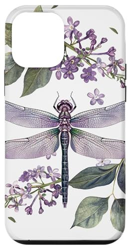 Custodia per iPhone 12 mini libellula floreale con fiori lilla e foglie