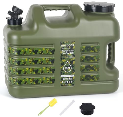 ASIEIT 18.5L Portable Water Container with Tap for Camping & Emergency, BPA Free, Leak-Proof Water Storage, Drink Water Carrier/Tank, Military Green Outdoor Water Containers for RV, Van, Hiking