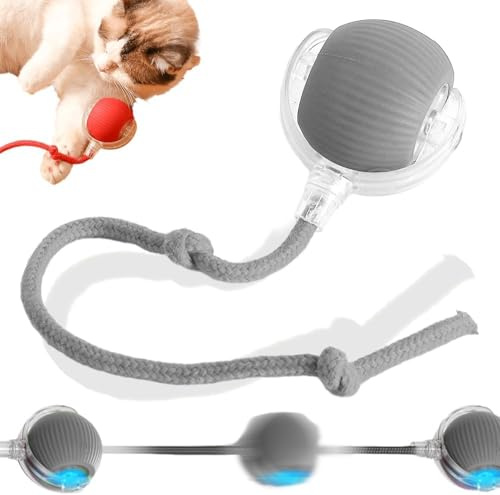 Interaktiver Rollender Hundeball, Hundespielzeug Ball mit Schnur, Smart Automatisch Rollender Ball für Katzen und Hunde, Interaktives Hundespielzeug, Hundeball Elektrisch (Grau)