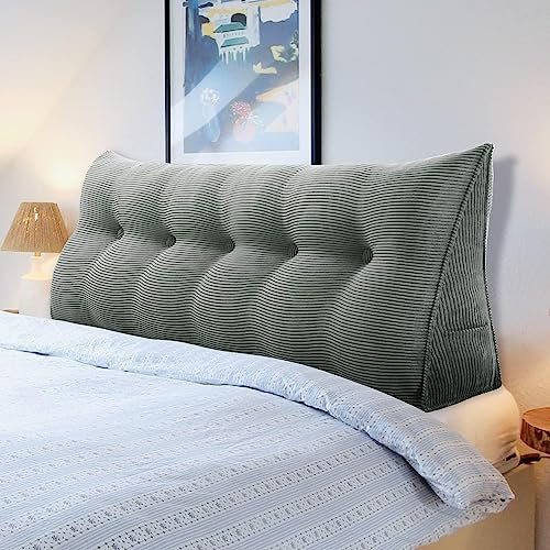 Keil-Kopfteil-Kissen-Set für Tagesbett, dreieckige Nackenrolle mit abnehmbarem Bezug (Grau, 180 x 50 x 20 cm)