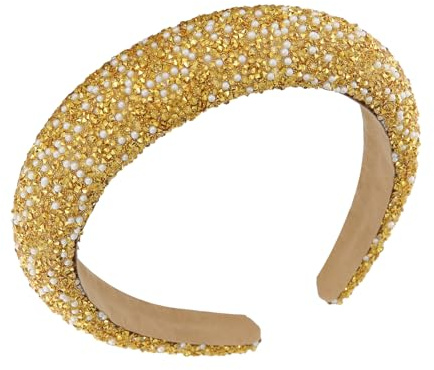 TOKSEO Haarreifen Damen Breit, Glitzer Strass Haarreif Gold, Haarreif Glitzer, Haarband für Frauen, Hochzeit Braut Haarschmuck
