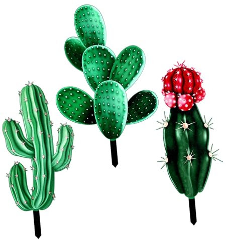 OFFSCH Lot De 3 Piquets Décoratifs De Jardin En Acrylique Cactus, Décoration Extérieure Pour Jardin Et Pelouse, Taille Compacte, Insert Facile, Ornement Coloré Pour Parc Et Allée
