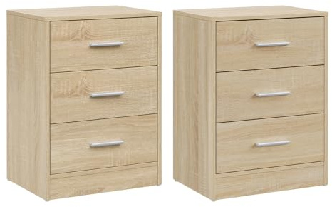 WOLTU Bedside Tables Set of 2, Chest of 3 Drawers Side Tables, 39x28x54cm Nightstands, Bedside Cabinets for Bedroom, Study and Living Room, Light Oak,NTS26hei-2-UK
