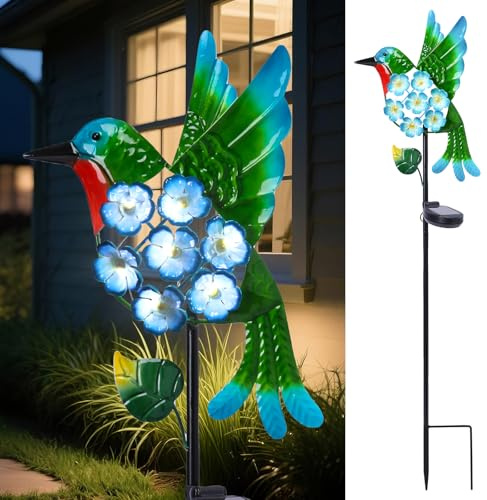 Solar Lights Outdoor Decorative, Solar Hummingbird Garden Stakes Waterproof LED Pathway Light Stakes for Landscape Yard Lawn Decoration 1 Pack