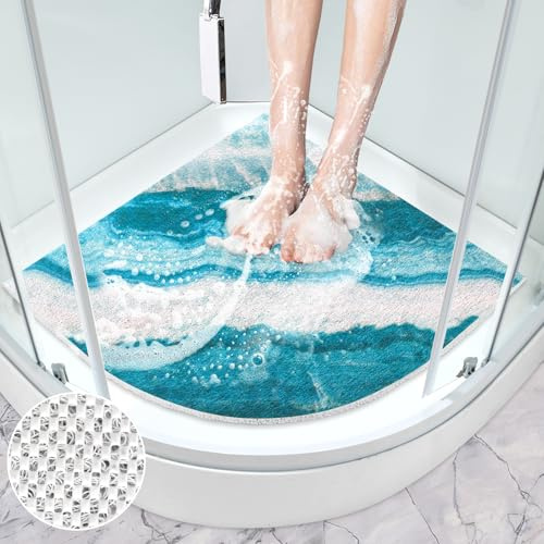 Mofonky Tappetino Doccia Antiscivolo Angolare: 70x70cm Large Colorato Tappeto Doccia Angolare - Morbido PVC Luffa Tappetini Doccia Antimuffa Antibatterico
