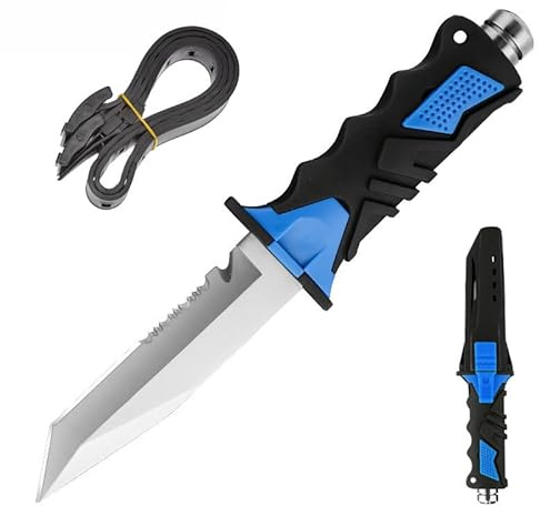 Generisch Taucher-Outdoormesser mit Beinholster, Feststehende Klinge, Allzweckmesser für Jagd und Angeln, Schwarz-Blau (B)